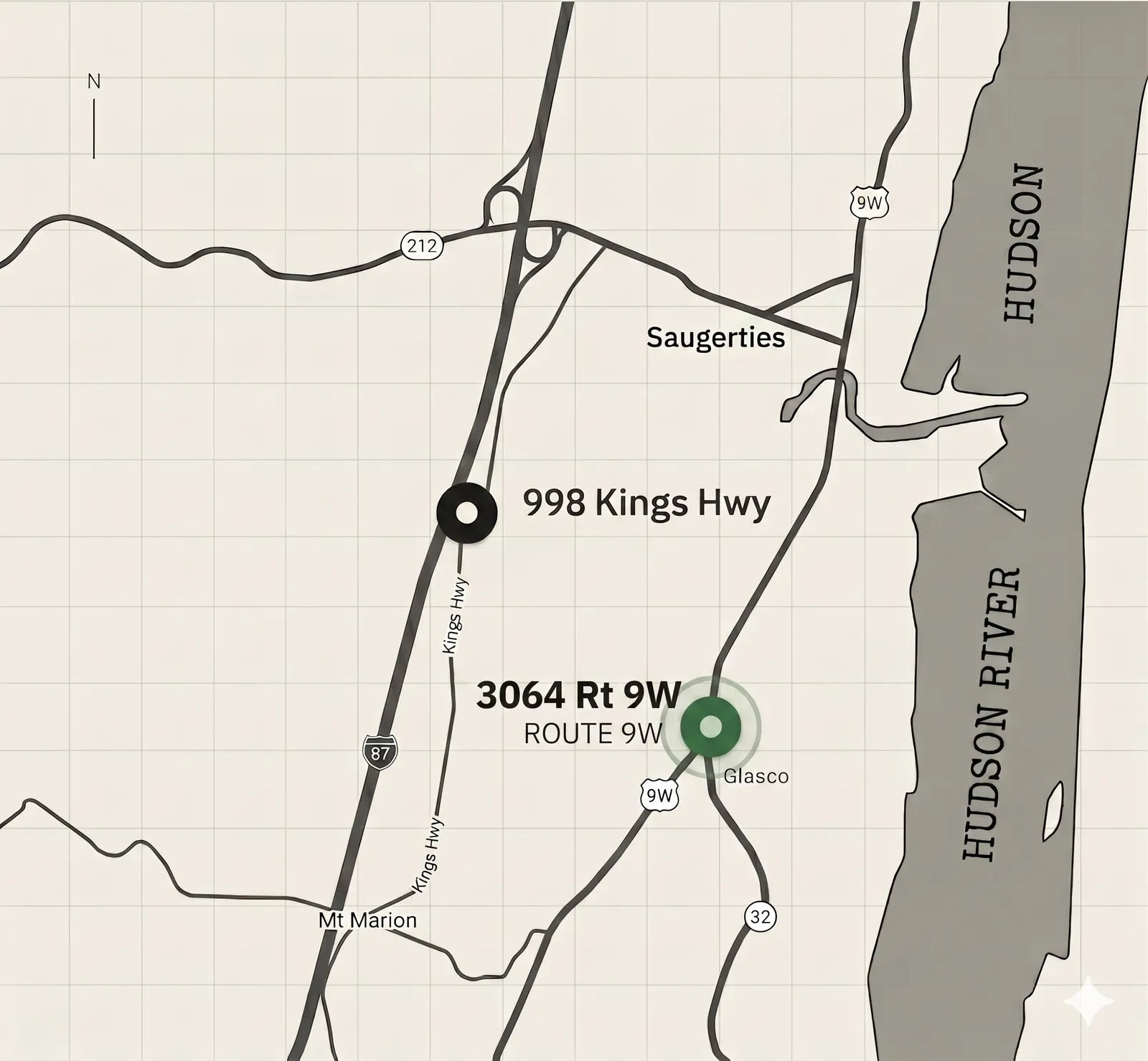 Map showing Saugerties Self Storage — Route 9W at 3064 Route 9W, Saugerties, NY 12477