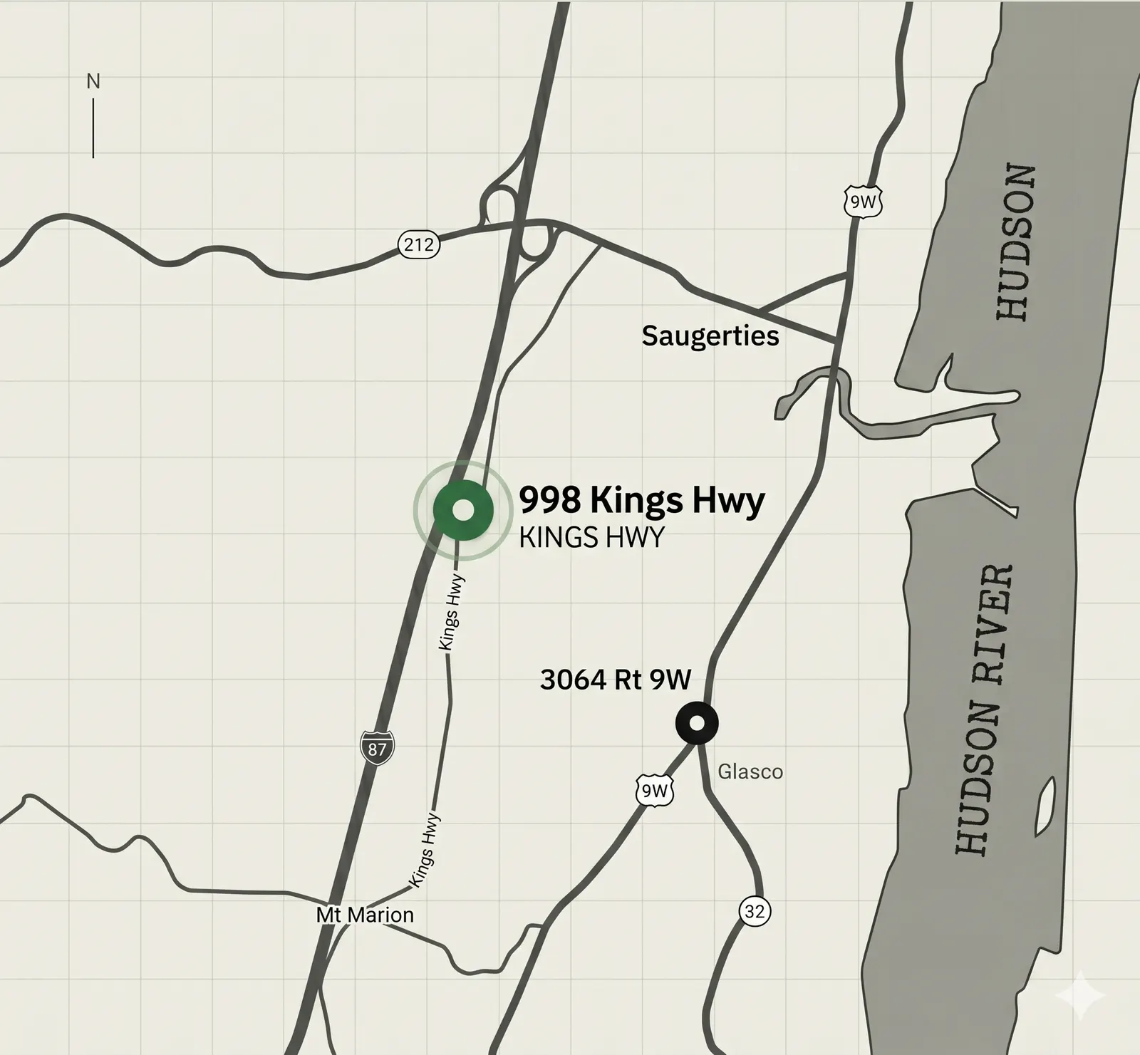 Map showing Saugerties Self Storage — Kings Highway at 998 Kings Highway, Saugerties, NY 12477
